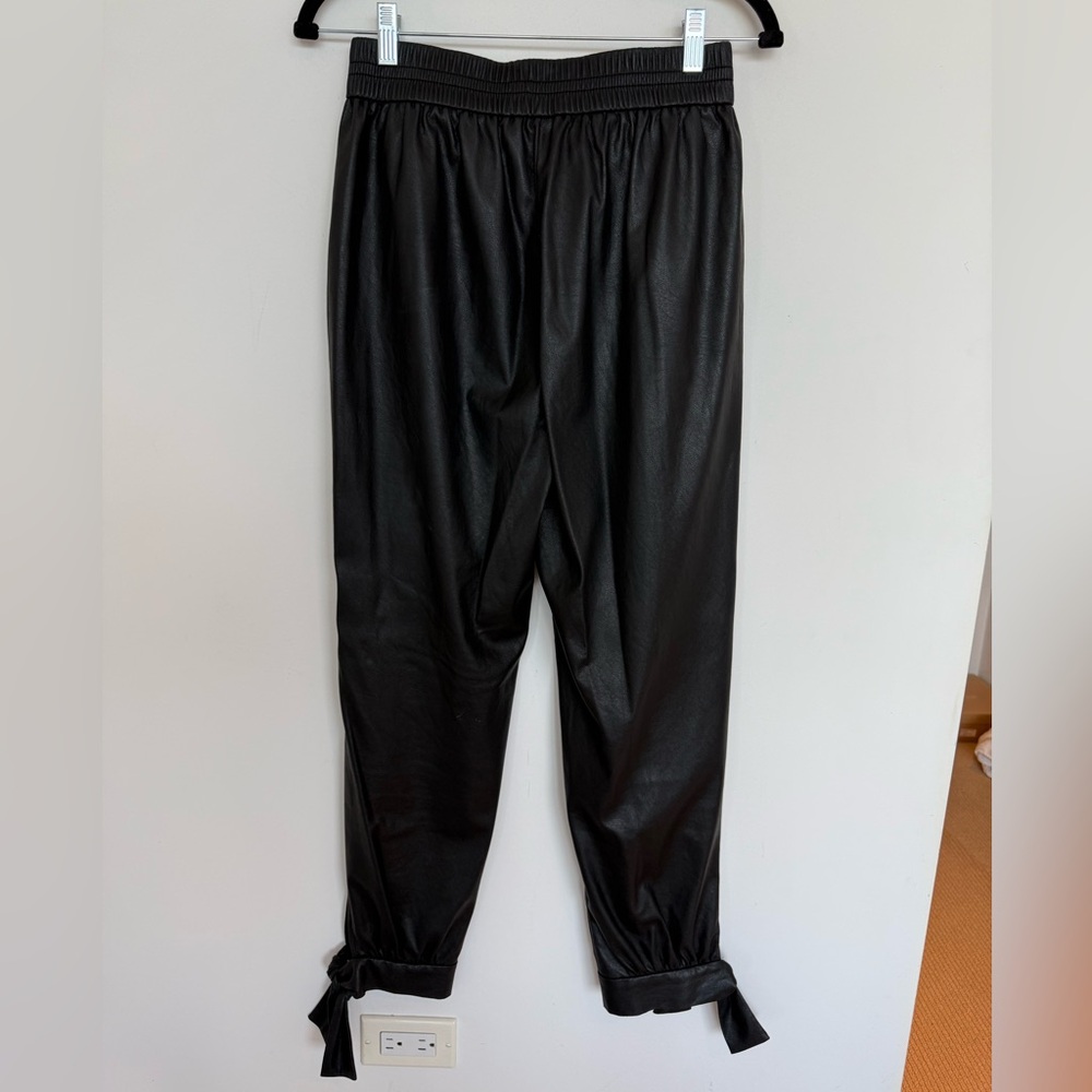 Rebecca Taylor Black Vegan Leather Ankle Tie Pants size 6 - Picture 8 of 9